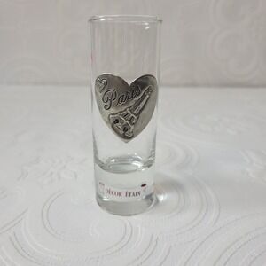 VTG Paris Eiffel Tower Shot Glass Heart Collectible Souvenir Decor Etan Shooter